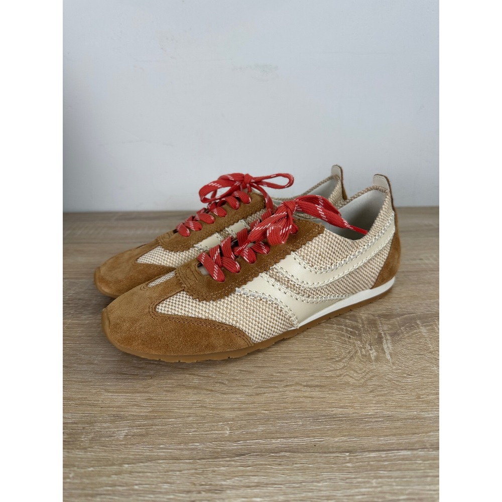 Dolce Vita Notice Tan Red Suede Woven Low Top Sneakers Womens 7.5